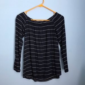 Off the shoulder navy striped top